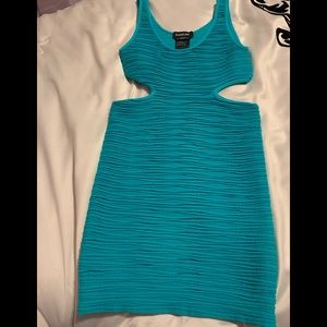 Bebe blue bodycon cut out dress